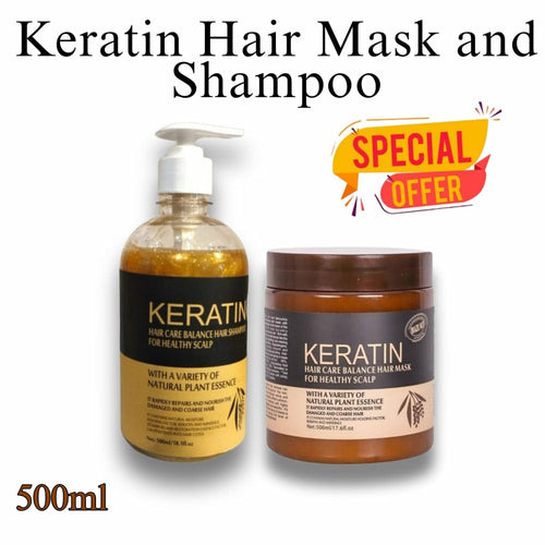 Pack of 2  Hair Keratin Mask & Shampoo Deal,  500ml