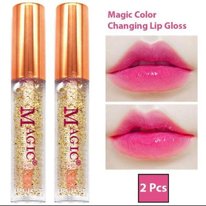 Pack of 2 Magic Color Changing Lipgloss Lip Oil, Liquid Glossy Finish (Random Color)